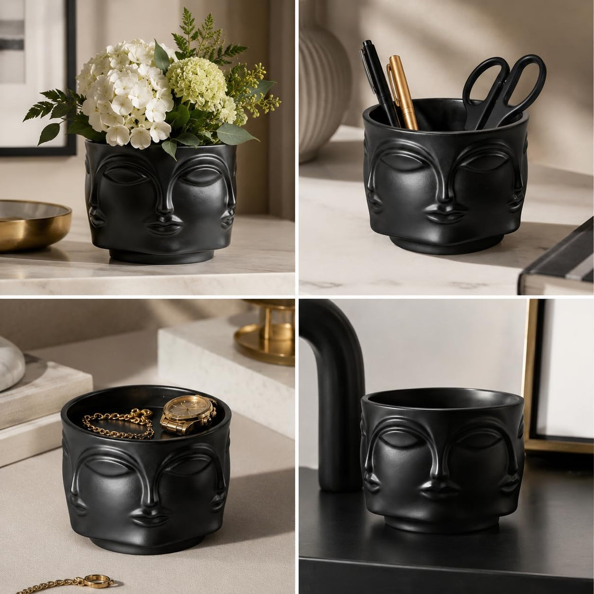 Viyffo 20oz Large Scented Candle - Forest Green Tea, 3 Wick Non Toxic Soy Candles for Women & Men, Unique Funny Matte Black Ceramic Jar, Luxury Home Fragrance, Room Art Décor & Premium Birthday Gift
