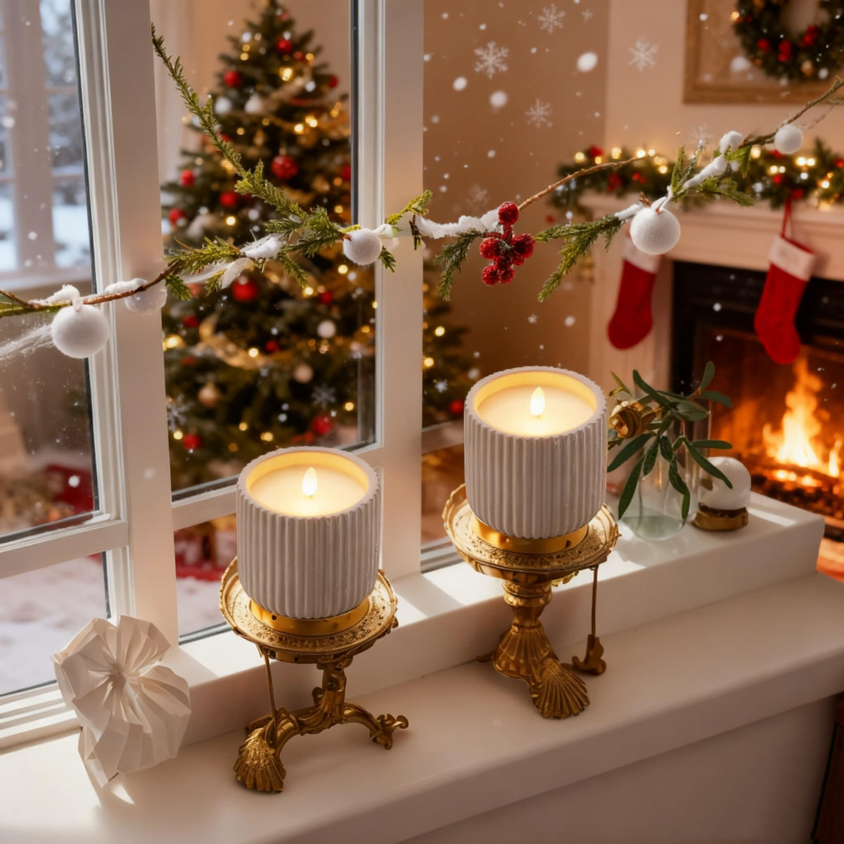 XMHBCSM Flameless Christmas Candles,2 Pack Christmas Decorations Flameless Candles Battery Operated Candles for Christmas Home Decoration