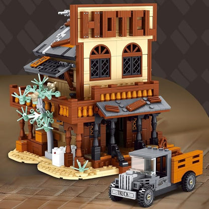39115 Cowboy City Hotel Building Set with LED Wild West Western Modular Street Scene Model Creative Architecture Kit for Adults 1597 PCS