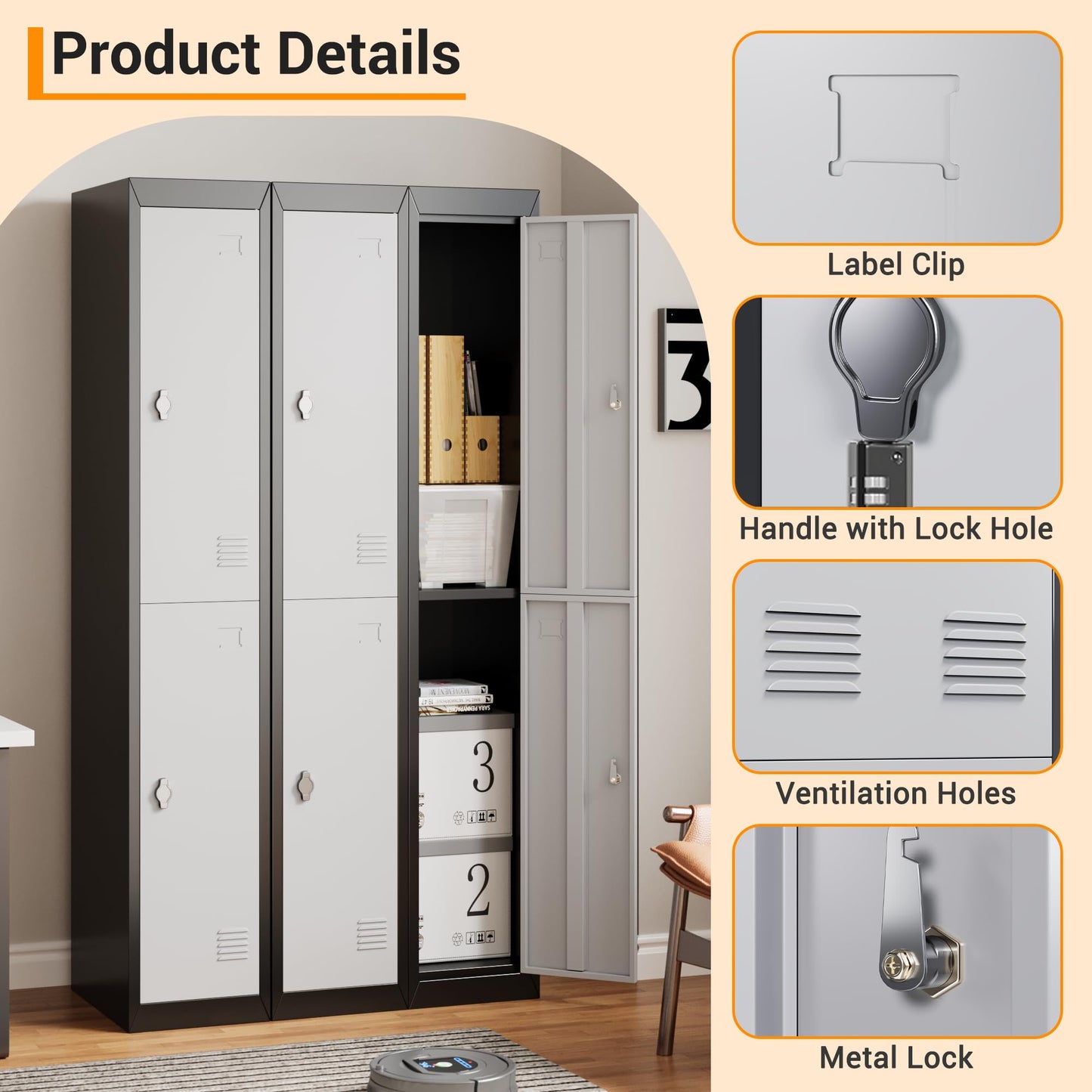 ExploreHorizon 72" Tall Metal Locker Cabinet with Lockable Doors & Keys, Employee Storage Organizer for School, Gym, Office, Home, Garage, Mudroom, Durable Steel Cabinet, Black - 2 Doors