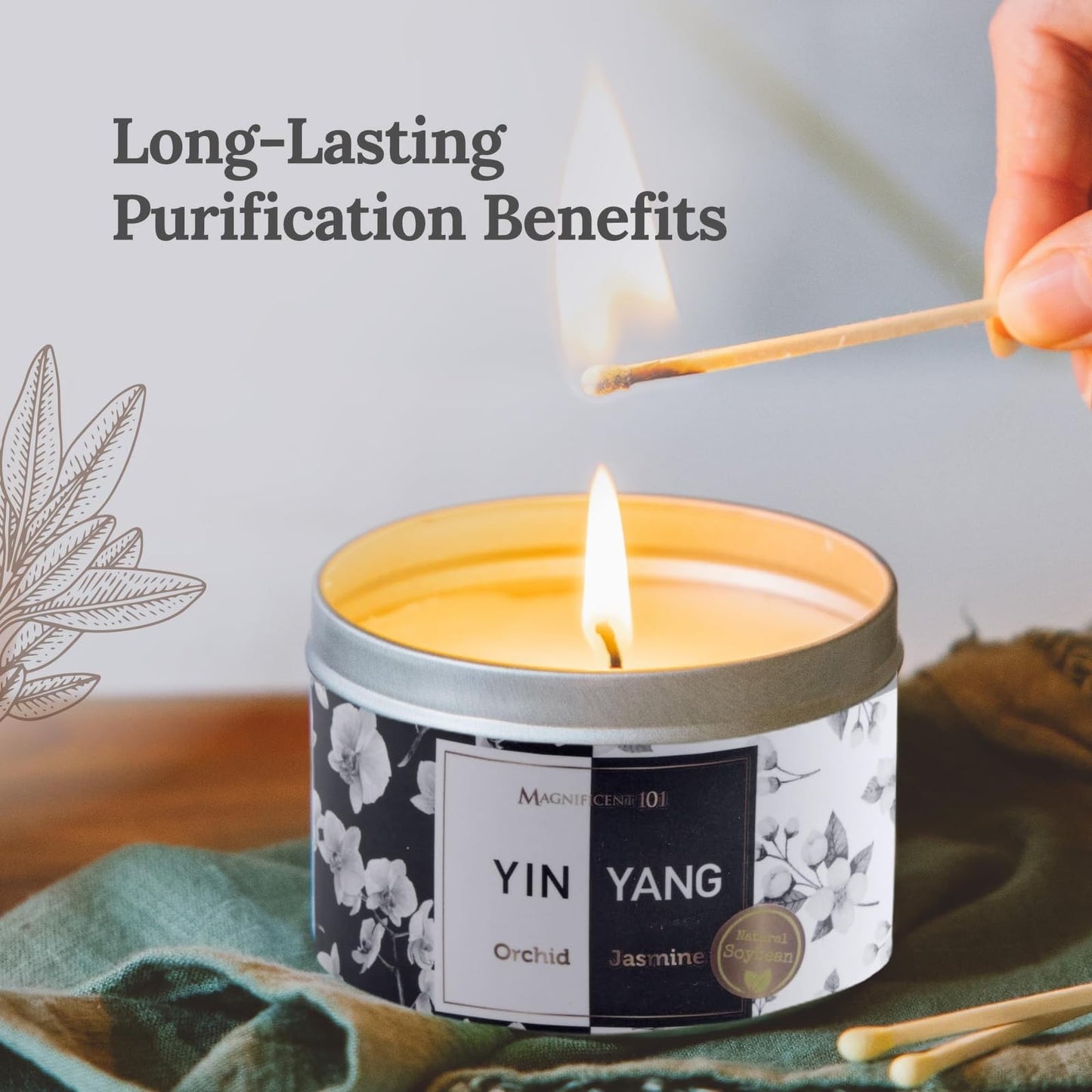 MAGNIFICENT 101 Yin Yang Smudge Candle - 6-Oz Soy Wax Tin - 35-Hr Burn Time & Orchid & Jasmine Scent - Energy Cleansing & Chakra Healing - Gift for Women