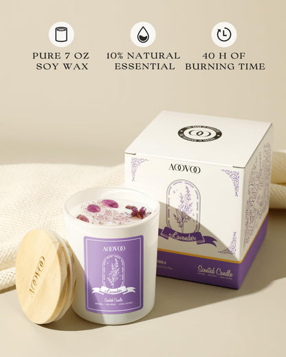 AOOVOO Lavender Scented Candles for Women - Aromatherapy Candle with Crystals Inside, 7oz Soy Candles for Home Scented, Birthday Gifts Mothers Day Candle for Women Mom