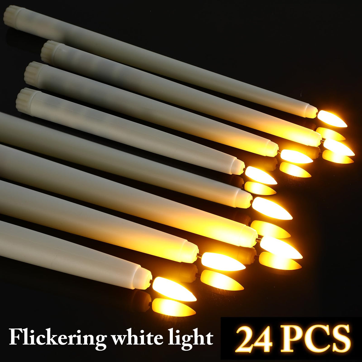 Rossesay 64 Pcs Wedding Flameless LED Taper Candles Battery Operated Candles 4 Sizes of 8.5'', 9.65'', 10.83'', 12.8'' Candlesticks Flickering for Halloween Christmas Church Wedding(Ivory White)