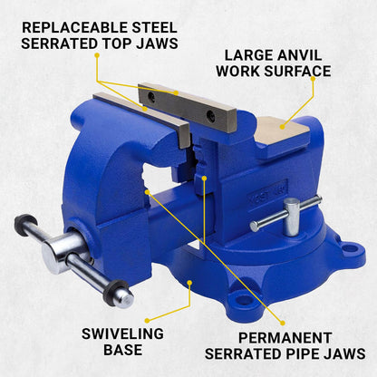 Yost Vises 460 Combination Vise | 6 Inch Jaw Width Heavy-Duty Utility Pipe and Bench Vise |Secure Grip with Swivel Base| Made with Cast Iron and Steel U Channel Bar | Blue