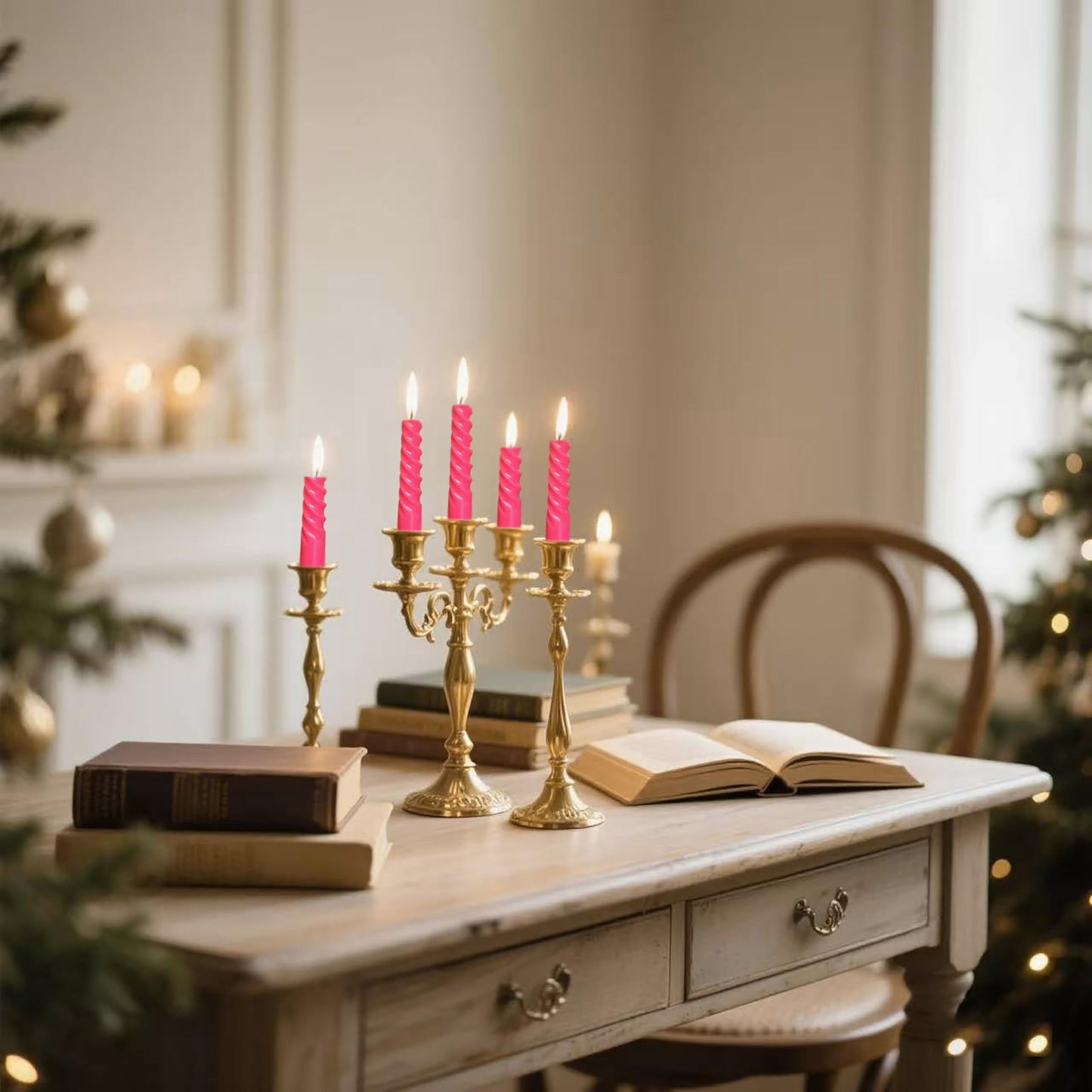 8 Pack 10 Inch Hot-Pink Spiral Taper Candle Set, 7/8 Inch Unscented Driples Candlesticks for Home Decoration Dinner Party, 6-7 Hours Burn