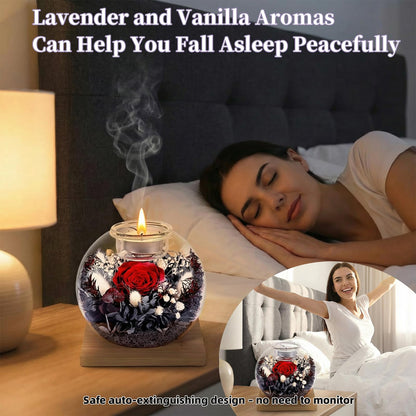 Forever Flowers Scented Candle in Glass Dome, Long-Lasting Aroma Home Decor, Unique Gift for Women Mom Girlfriend Wife, Ideal for Birthday Mother's Day Valentine's Day Christmas（Black Red）