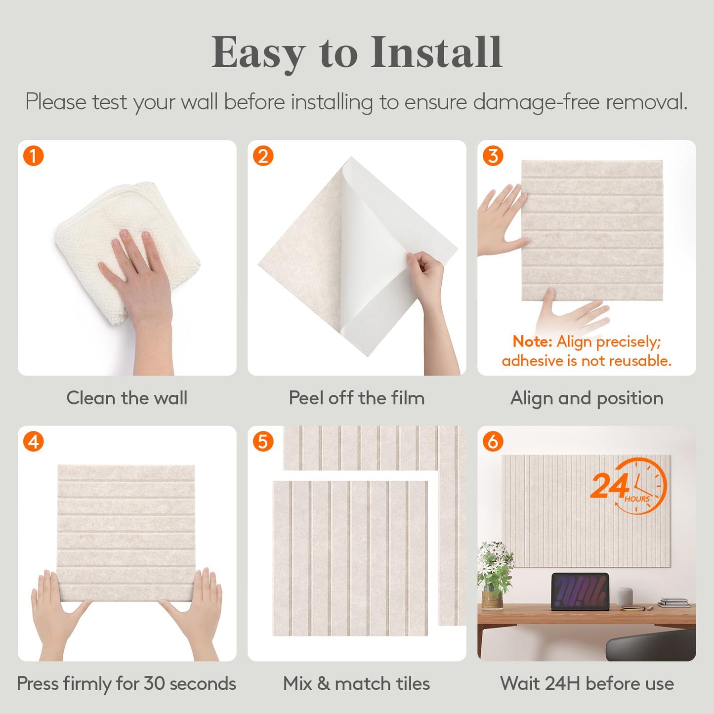 Lifewit Felt Slatted Bulletin Board, 12 Pack Self-Adhesive Panel, 48"x 36" Total Size, Cork Board Alternative, Pin Message Board with 30 Pushpins for Room and Office Decor, Home, Dorm, Oatmeal