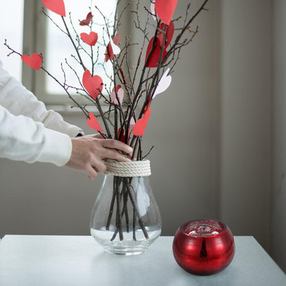 GAROZATION Glass Candle Holder for Valentine's Day Romantic Decor Red Frosted Floral Design Tealight Cup for Weddings Aromatherapy Candles Elegant Party Table Centerpiece