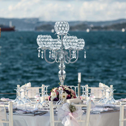 5 Pcs Metal Flower Candle Holder Leaves, 4.3 Inch Metal Candle Stand Accessories with 3 Hanging Holes for Crystal Pendants, Suitable for Candlesticks and Candelabra (Silver, 3.9"-5pcs)