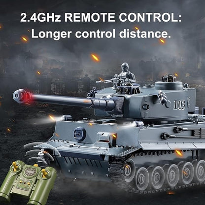 RC Military Tank WW2 Tiger I Army Tank Toy with IR Battle 2.4GHz Remote Control Military Vehicles with Lights &amp Rotating Turret Gift for Boys Kids Adults &amp Collectors