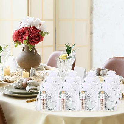 Wovnet 100 Sets Wedding Party Favors for Guests Bulk Including Mini Heart Shaped Candles and Empty Matches Jars with Cork Top Thank You Cards and Organza Bags for Wedding Bridal Shower Party Souvenir