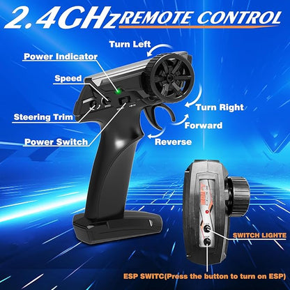 Mini RC Drift Car 1/43 2.4GHz RC Drift Cars with Gyro 4WD Full Proporitonal High Speed Remote Control Car with LED Lights and Drifting Tires Hobby Racing Cars for Adults Kids Boys Sliver