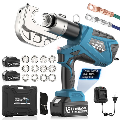 SWANSOFT Electric Hydraulic Crimping Tool, 12Ton 6AWG-800MCM Rechargeable Hydraulic Crimper for Cu/Al Terminal, Continuously Crimp Wire Cable Lug Crimping Tool Kit with 12 Dies (HCT-400A)
