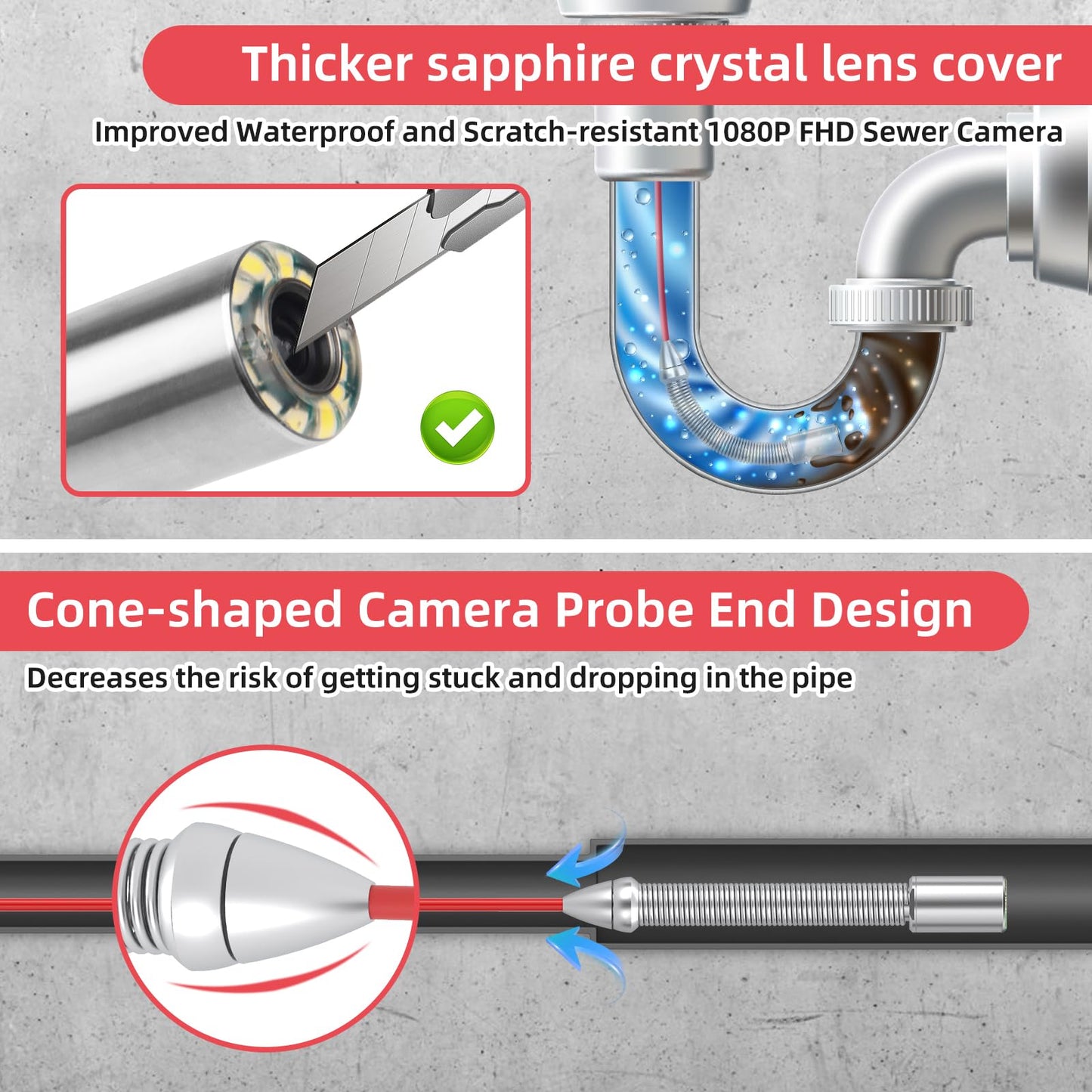 Sanyipace Drain Camera with Locator, Self-Leveling Sewer Camera 100FT/30M, 7MM Cable Pipe Camera with 512Hz Sonde, Distance Counter, Touch Control, Wireless Keyboard, for Plumbing Inspection