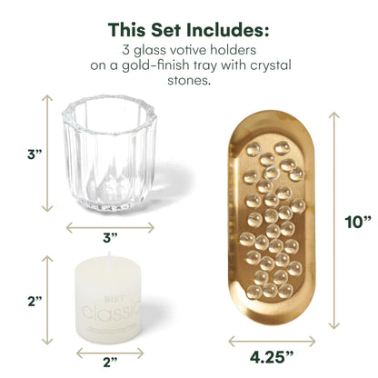 Dawhud Direct Glass Candle Holders - Transparent with Gold Base - Elegant Candle Centerpieces for Tables - Durable Heat-Resistant Design - Perfect for Weddings and Holidays - 3 Glass Set