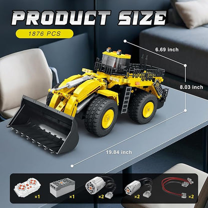Reobrix Bulldozer Building Blocks Set 22009 Engineering Vehicle Model Kit for Adults Remote Control Excavator Toy with 4-Wheel Drive Gifts for Adults Ages 14+ 1876 Pieces
