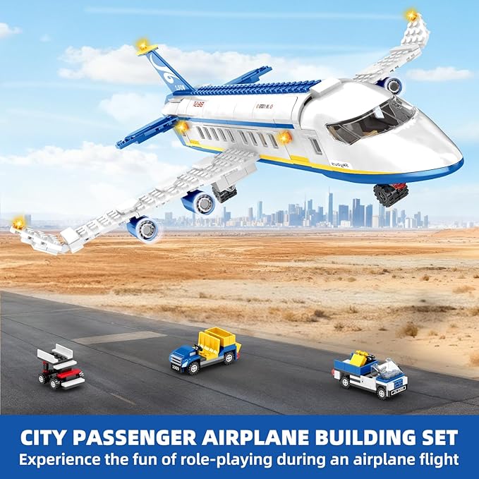 City Passenger Airplane Building Set510 PCS STEM 6 in 1 Airport Passenger Plane Building Block Toy with Baggage Truck Shuttle Bus Christmas Birthday Gifts for Adults Boys Girls Age 6-12+