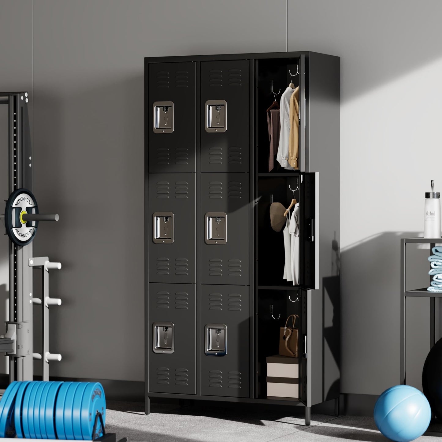 GAOMON Locker for Employees, 9 Doors Locker Cabinet with Hooks, Storage Locker for Home, Office, Gym, School, Assembly Required, Black