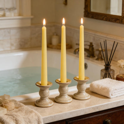 12-Pack Yellow Taper Candles, 10 Inch Unscented Dripless Candlesticks, Long-Lasting Burn Time of 7-8 Hours, Perfect for Home Décor, Weddings, and Events