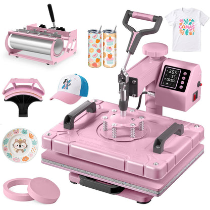 Slendor 5-in-1 Heat Press Machine, 12x15 Inch Sublimation Heat Press with 360° Swing Away, Digital T-Shirt Press with 20oz & 30oz Tumbler Press, Combo for T-Shirts, Hats, Caps & Plates