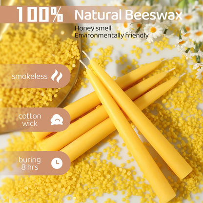 Beeswax Taper Candles,8in Pure Beeswax Candles Bluk-6 Pcs,8 Hours Long Burning Bees Wax Candle for Home,Dripless Smokeless Taper Candle Sticks for Prayer,Party,Unscented Natural Taperd Candles