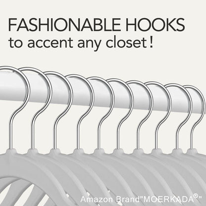 MOERKADA 50 Pack Ultra-Thin Plastic Clothes Hangers (17.7 Inch) - Space-Saving Slim Hangers with Non-Slip Grooves for Wardrobe, Closet & Dorm Organization (Grey)