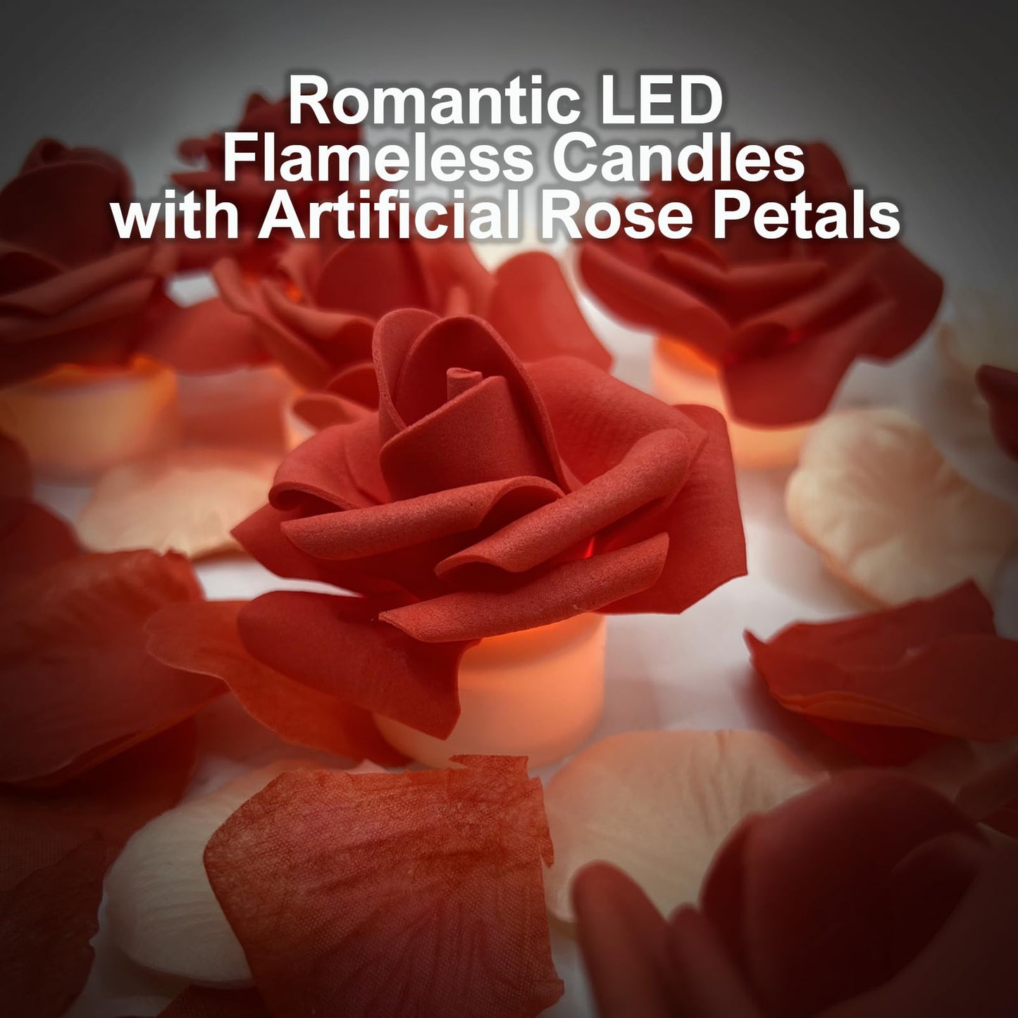 Della Stella 9 Pack Battery Operated Tea Light Candles with Artificial Rose Petals, Romantic Flameless LED Candles for Valentine's Day, Weddings, Proposals, and Christmas Decor