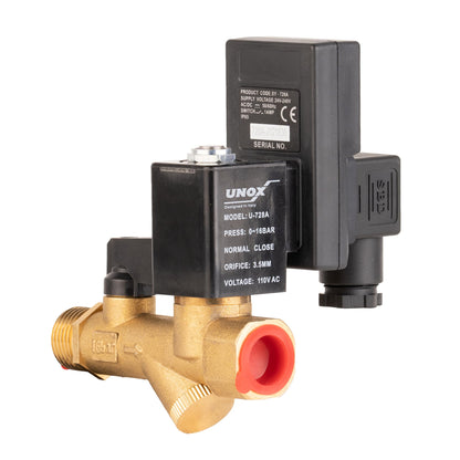 UNOX Electronic Drain Valve for Air Compressor, 1/2" NPT to 1/4" NPT 110/120V AC Automatic Timed Tank Drain Valve with 6 feet US Plug Cable - Max 235 PSI Solenoid Valve Assembled