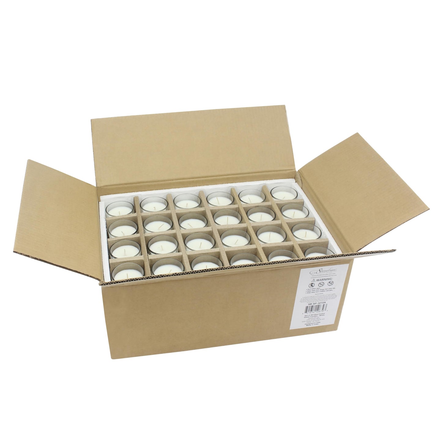 Stonebriar SB-SP-3210A 15 Hour Long Burning Unscented Wax Filled Votive Holders & Bulk 48 Pack Unscented Smokeless Long Clear Cup Tea Light Candles