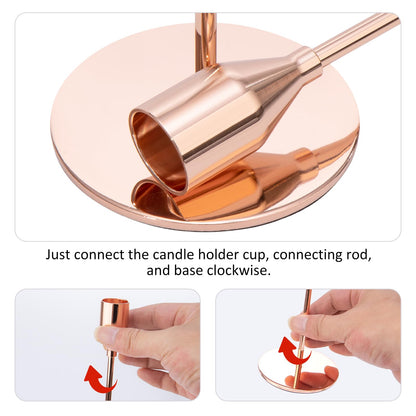 Rose Gold Taper Candle Holders, Candlestick Holders, Candle Holders with 3 in 1 Candle Accessory Set, Metal Candle Stand for Mantle Table Centerpiece, Weddings, Dining, Housewarming(Set of 6)