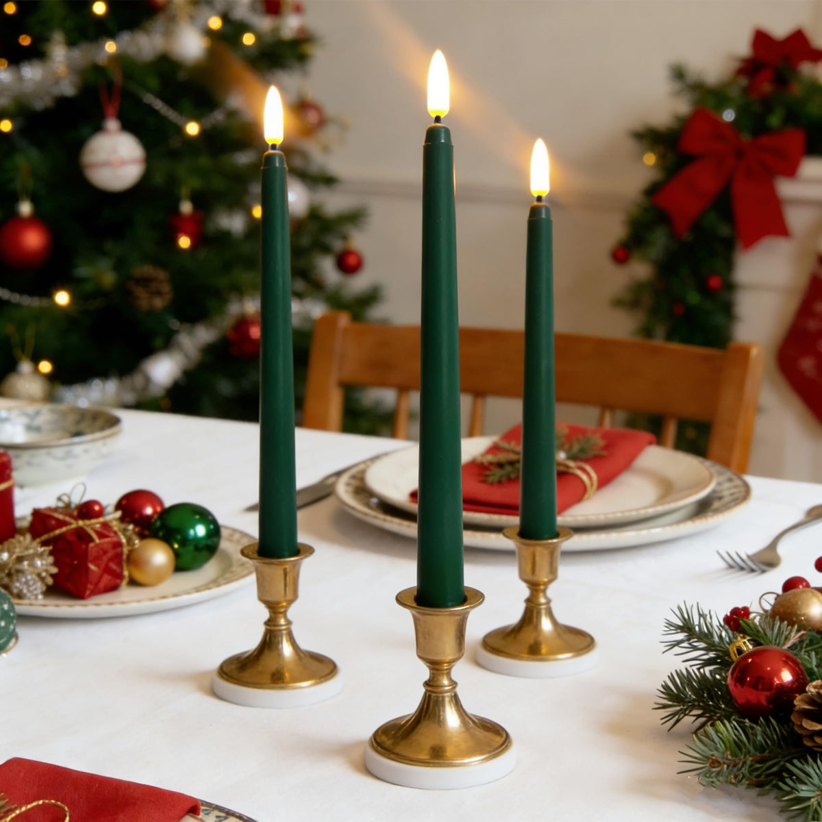 Ni-JASW Green Flameless Taper Candles with Remote Timer, Flickering Battery LED Candlesticks Spring Home Decor Set of 12