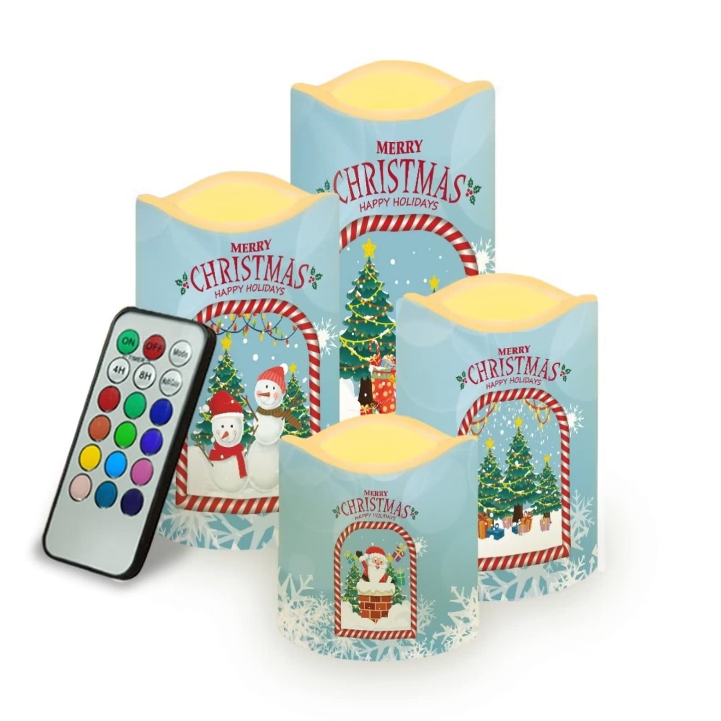 Cozeyat Merry Christmas LED Candles 4 Packs,Flameless Electric Votive Tealights in Warm Yellow,Flickering Electric Candles with Remote Controled for Home Party Cocktail