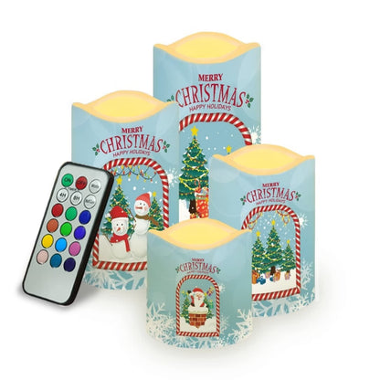 Cozeyat Merry Christmas LED Candles 4 Packs,Flameless Electric Votive Tealights in Warm Yellow,Flickering Electric Candles with Remote Controled for Home Party Cocktail