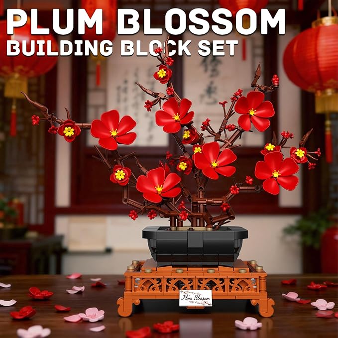 Flower Building Set Plum Blossom Bonsai Building Blocks for Adults DIY Botanical Decor Kit for Home Desk Office Gift for Women 692 PCS