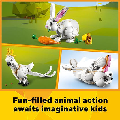LEGO Creator 3 in 1 White Rabbit Animal Toy Building Set STEM Toy for Kids 8+ Transforms from Bunny to Seal to Parrot Figures Creative Play Building Toy for Boys and Girls 31133