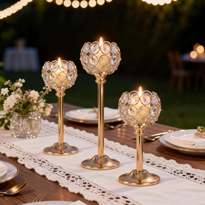 Oakernel Gold Crystal Candle Holders Candlestick Holders - 4 Sets Tall Bling Bowl Candelabra Centerpieces for Dining Table, Wedding, Party & Fireplace Mantel Decor,12Pcs