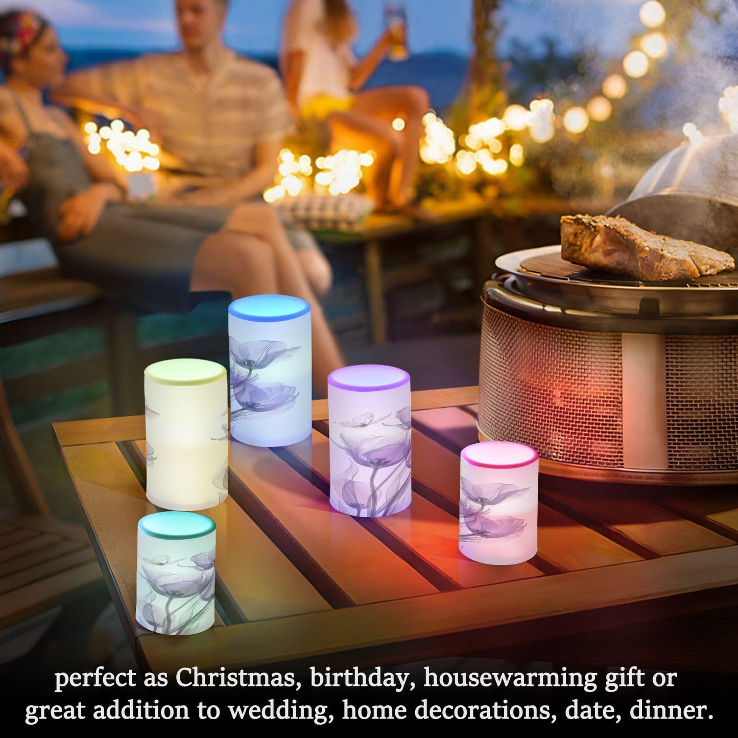 ALAZA Three Purple Tulips Flameless Candles, LED Pillar Candles with Remote Timer, Battery Operated Candles Set of 2
