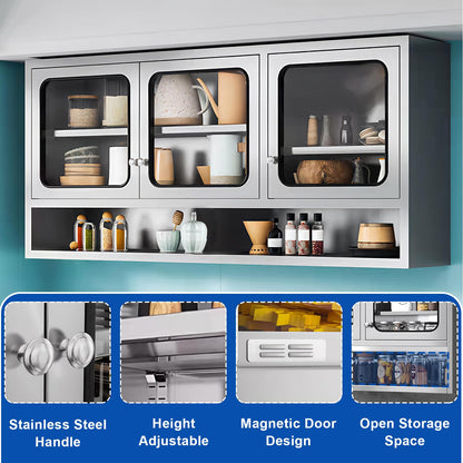 ZZV Kitchen Wall Cabinet, Stainless Steel Wall Mounted Cabinet with Adjustable Shelves, Industrial Wall Storage Cabinet for Garage, Warehouse, Commercial Kitchen, 8.66D x 45W x 27.56H in