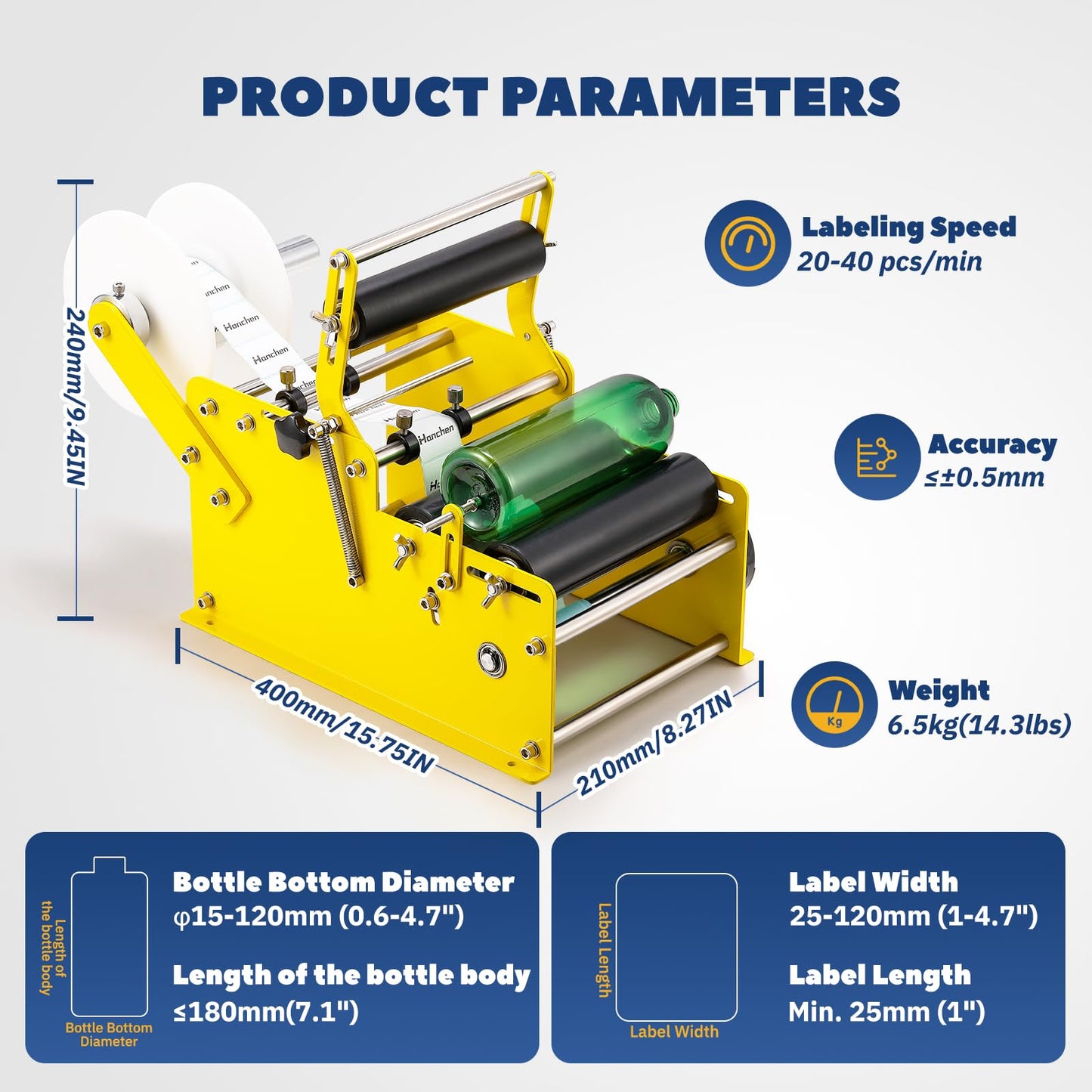 Hanchen Manual Round Bottle Labeling Machine with Comfort Press Handle for Precision & Speed, Adjustable Bottle Labeler Label Applicator Machine for Vial Light Small Bottles Effortless Labeling