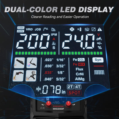 ARCCAPTAIN Pulse MIG Welder, 200A 7 In 1 Pulse MIG/Gas MIG/Flux Core MIG/Stick/Lift TIG/Spot Welding/Spool Gun 110V 220V Aluminum Welding Thin Sheet Metal Welding Machine with LED Digital Display