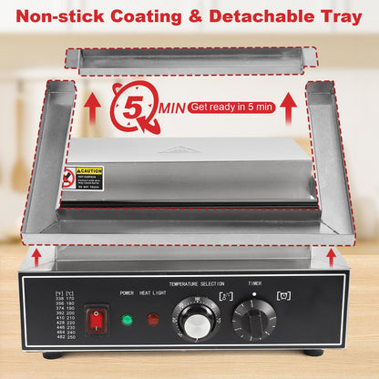 Hiteemer Corn Dog Maker - 1550W Commercial Waffle Stick Maker 6Pcs Non-stick Stainless Steel Corndog Maker Machine 572 ℉ Temperature and Timer for Restaurant Bakery Snack Hotel