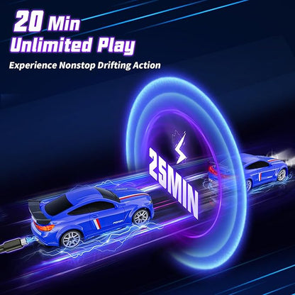 Mini RC Drift Car 1:64 Scale Remote Control Car with LED Lights &amp 2-Speed Modes 2.4GHz Stunt Drifting RC Toys with 4 Obstacles &amp Track Mat Hobby Gift for Kids &amp Adults Blue