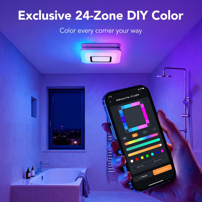 OREiN Matter Smart Bathroom Exhaust Fan with Light (No Speaker), 110 CFM Quiet Bathroom Vent Fan, 2700K–6500K, DIY RGB Lighting, Voice/App/Remote Control, Works with Alexa, Google & Apple Home