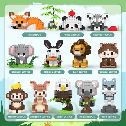 HIGH GODO 12 Pack Animal Party Favors Building Sets Mini Animals Building Blocks Decor Model Kits Goodie Bags Stuffers Classroom Small Prize Toys Gifts for Adults Teens Age 14+