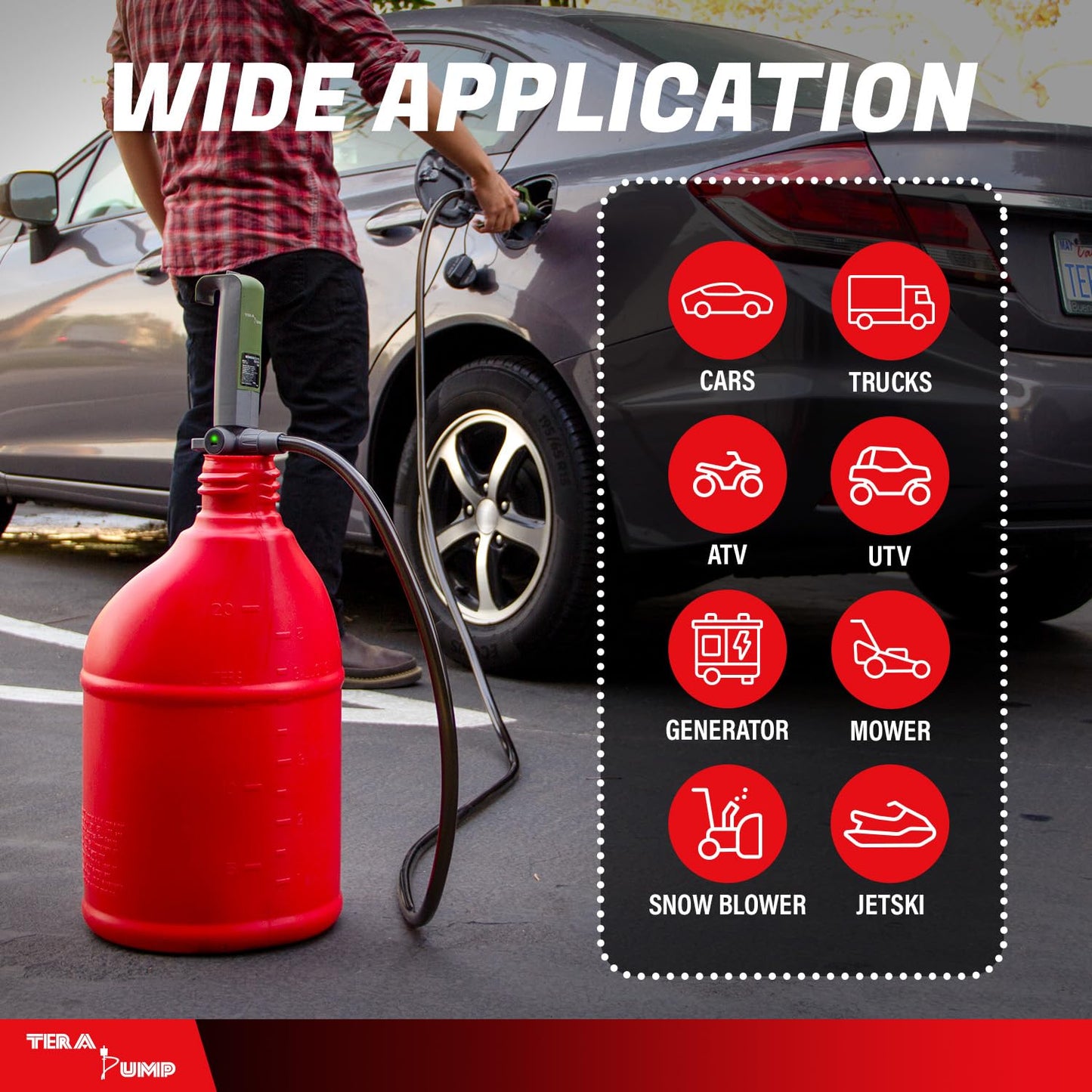 TERA PUMP 2nd Gen. 2.7 GPM Drum Pump USB Rechargeable Barrel Pump Extra Long Discharge Hose For E15, E85, DEF, Kerosene, Gasoline, Diesel, Light Oils, Detergents