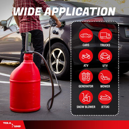 TERA PUMP Next Gen. 2x More Powerful Rechargeable Battery Liquid Transfer Pump (Up to 20% Faster Flow, 10.3 Liter/Min) Precise Nozzle Extra Long 10-ft. Hose for E85, Gas, Diesel, Kerosene and more