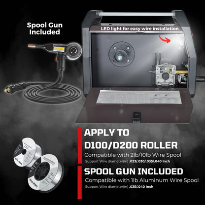 LOTOS MIG225SP MIG Welder with Aluminum Spool Gun, 225A 110/220V, 6 in 1 Gas MIG, Spool Aluminum, Gasless Flux Core, Stick, Lift TIG, Spot, Multi Process Welding Machine Auto Synergistic Setting