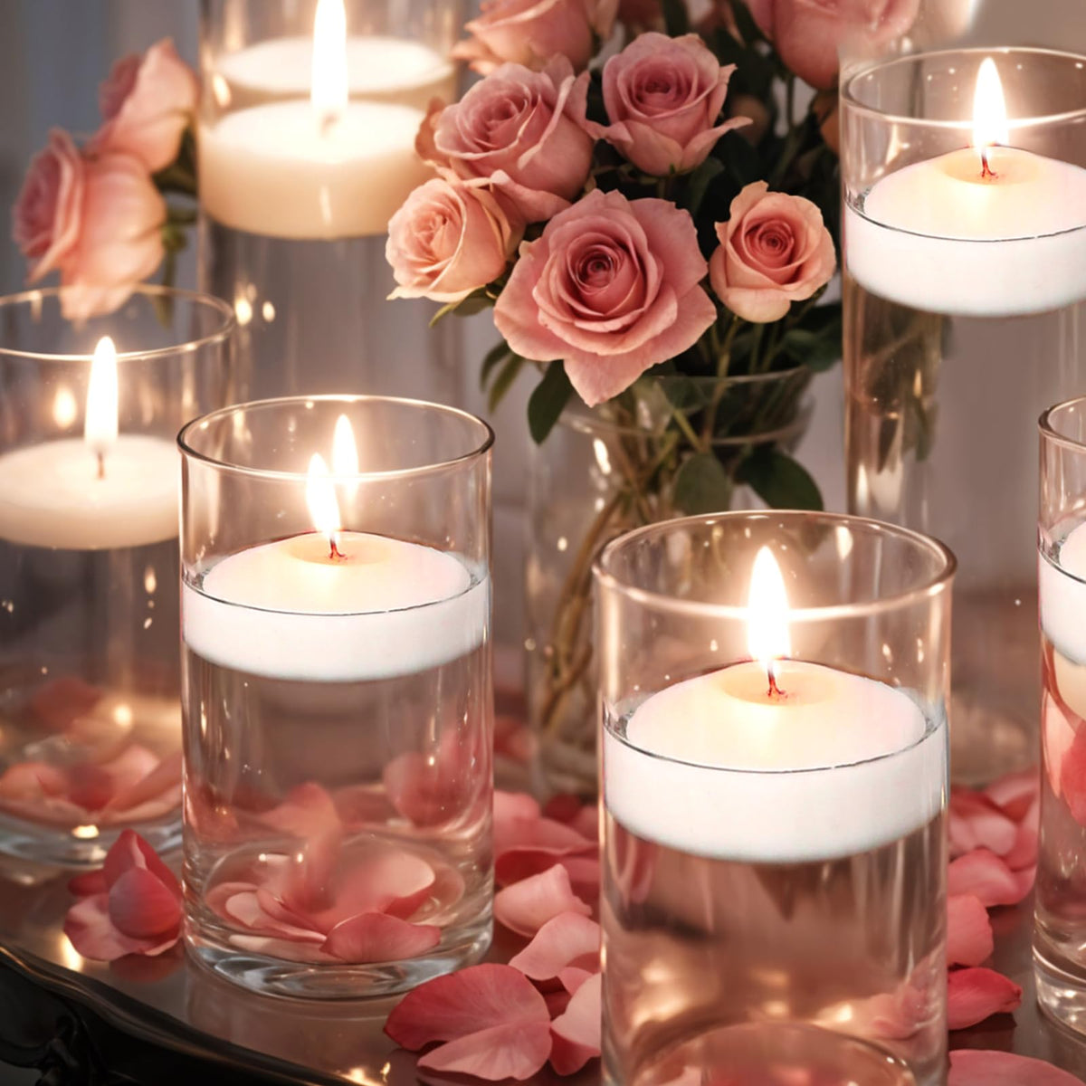 GINITIRI 3 inch White Floating Candles, 48 Pack Unscented Floating Candle,8-9 Hours Burning Floating Candles for Centerpieces, 3“ Water Candles for Cylinder Vases, Wedding, Party