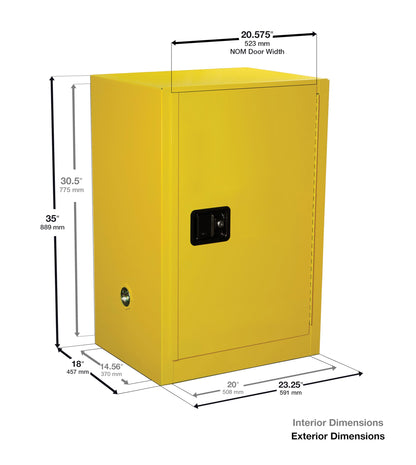 Eagle American Made 12 Gallon F﻿lammable Liquid Storage Cabinet, Manual-Close Space Saver Fireproof Cabinet for Schools, Garages, Manufacturing Facilities, 23" x 18" x 35", 1925X