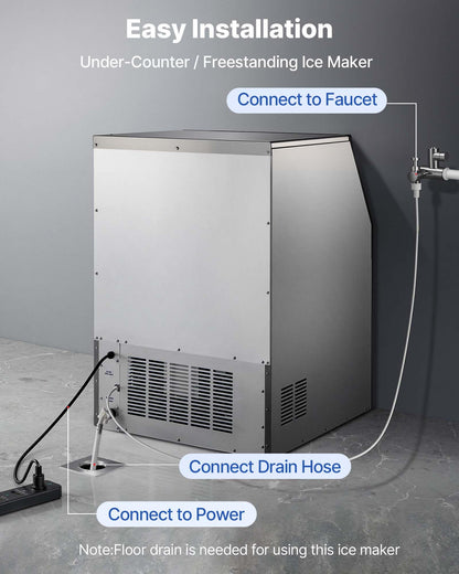 VEVOR Commercial Ice Maker Machine, 265 lbs/24h with 85 lbs Storage Capacity, Built-in/Freestanding/Under Counter, Stainless Steel Ice Maker with LED Display & Self-Cleaning, for Home Bar Restaurant